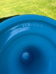 Opaline Blue Milk Glass Portieux Vallerysthal PV Griffin Phoenix Dragon Compote