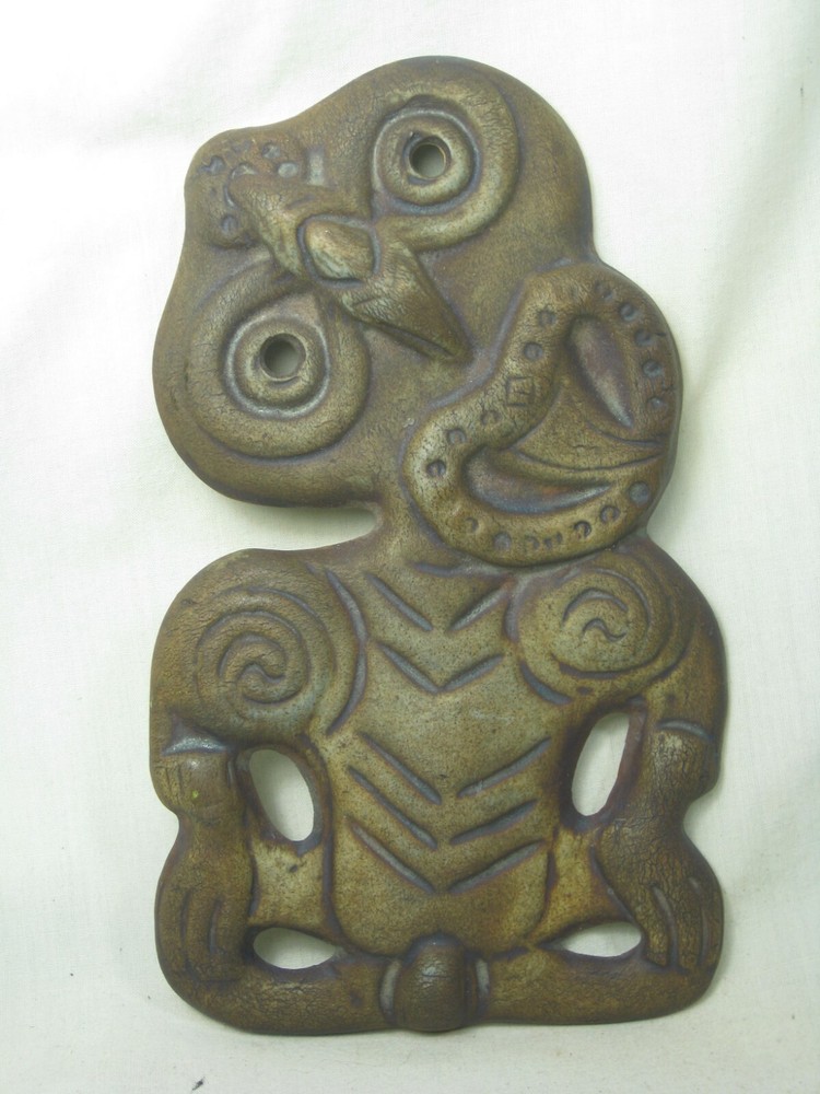 antique guardian effigy clay sculpture art bird human God deity