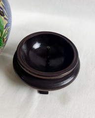 Vintage Large Floral Cloisonne Brass Enamel Egg w/ Wooden Stand 8.5″