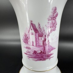 1975 Hochst German Vase Magenta House Church with Gold Trim Germany Porcelain