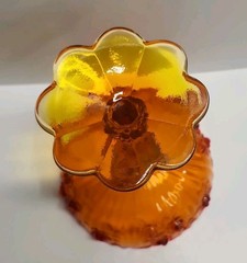 Vintage Amberina Glass Fenton Cabbage Roses Compote Pedestal Candy Dish 7.5″