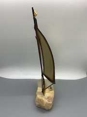 Vintage DeMott Signed Brass Sailboat Rock Quartz Base Nautical Boat Sculpture