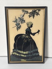 Pair 1940 Reliance Flat Glass Silhouette Old Fashioned Garden Blossom Time