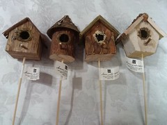 Home Interiors Birdhouse Floral Picks/ Set of 4/Natural Wood/Pine Cone Decor/New