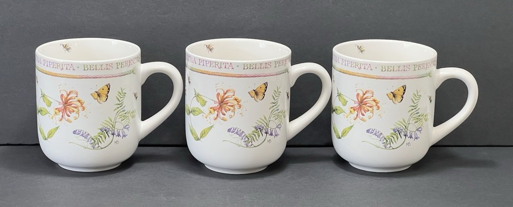 Set of 3 Marjolein Bastin Wildflower Meadow 10oz Coffee Mugs *EUC*