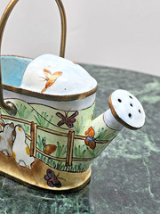 Empress Arts LTD 2000 Miniature Enamel Watering Can Bunny Rabbit Basket Vintage