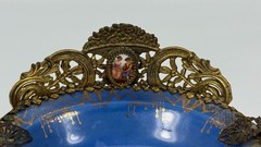 VTG La Chateau Porcelain Trinket Dish Metal Bronze Mount Victorian Scene