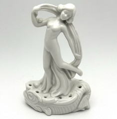 Antique Porcelain Nude Lady Hat Pin Holder Germany Art Deco Figurine 4.25”