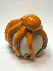 Harmony Kingdom Artist Neil Eyre Designs Orange Ghost Octopus human Skull