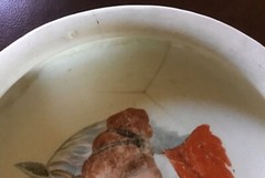 Antique Ironstone Feeding Dish EDWARDIAN EQUESTRIAN W/ HORSE 7″ LARGE