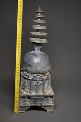 CIRCA NEAR EASTERN GANDHARAN METAL STUPA WITH BUDDHA FIGURES AND SCENES. RARE