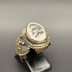 ANTIQUE INTAGLIO KING FACE RING EGYPTIAN ENGRAVED BRONZE RING SIGNET ROMAN 8.75
