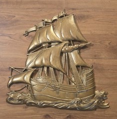 Sexton Gold Metal Wall Hanging Art Spanish Galleon Sailing Ship SP-1
