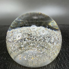 Hand Blown Italian Murano Art Glass Paperweight Dome With Sparkles Center Glass