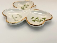 Arklow Shamrock Three Leaf Trinket Dish Tray Gold Trim Made in Ireland