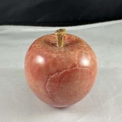 Vintage Polished Peach Pink Red Apple Marble Stone Fruit w/ Wood Stem