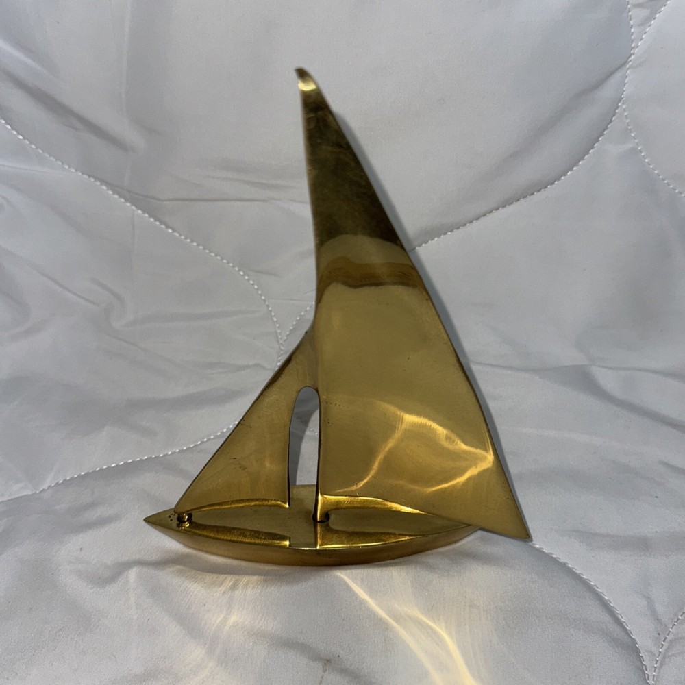 Vintage Brass Sailboat Modernist Design Mid Century Modern 71/2″ Tall