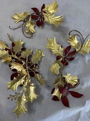 Home Interiors & Gifts Metal Poinsettia Wall Plaques brass and red 3 piece