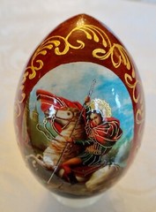 Decorated Wooden Egg featuring St George and the Dragon, new, origin unknown