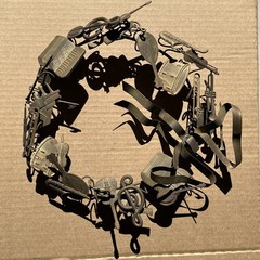 10” Petites Choses brass Dresden Victorian wreath with bow musical instruments