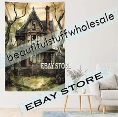 Abandoned Ghost Mansion Cloth Wall Tapestry haunted gothic style 59X82 in