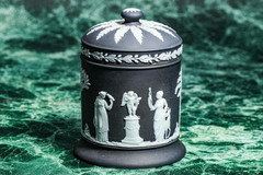 Neoclassical Antique 19th Century Wedgwood Black Jasperware Lidded Jar Tobacco