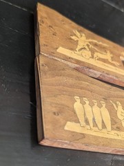 Vtg Marquetry Inlay Wooden Stand Greco Roman Mythology Art Display Base Cherub