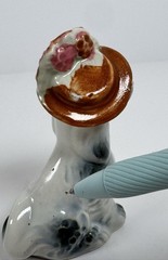 Pico NY Vintage Collectible Porcelain Grey & Black Poodle Figurine Hat w/Flowers