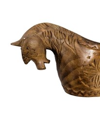 Vtg Mid-Century Hand-Carved Norwegian Viking Wooden Horse Ale Bowl Kasa Olhest