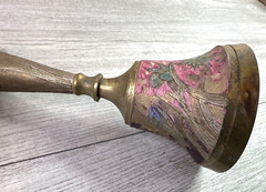 Vintage Unbranded Hand Painted Floral Brass Bell 9.25”