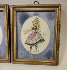 Vintage Ballerina Girls Wall Art 1951 Set of 2 Framed Matted 5″x6″