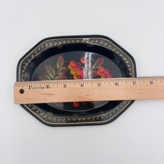 Painted Metal Mini Tray Folk Art Toleware Style Black w/ Red Orange Berries