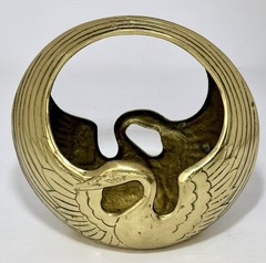 Vintage MCM Solid Brass Swan Planter Bowl Catchall with Handle ~Korea