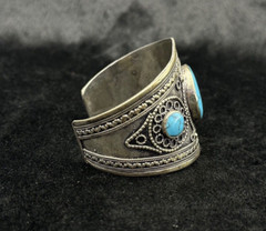 Vintage Afghani Silver Handmade Adjustable Bangle With Turquoise Stone
