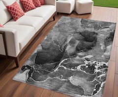 5′ X 8′ Black Gray and White Abstract Washable Non Skid Rug