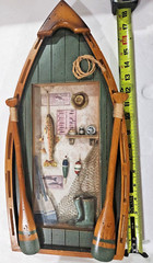 Wooden Fishing Row Boat Diorama -Wall Hanging Art Cabin Bass Decor Sign Display