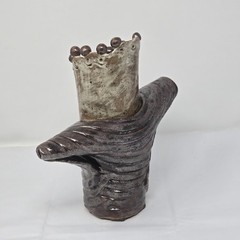Handmade Studio Pottery Sculptural Vase Textured Brutalist Stoneware Art Vessel