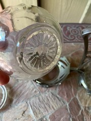 Art Nouveau Pewter Crystal Caddy, Bingit Zinn Jugendstil Condiment Server