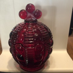 Rare Vintage Ruby Red Indiana Glass Dewdrop/Moondrop Candy Dish Cadmium Glow UV