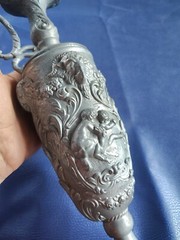 Large Victorian Italian PELTRATO 90% Pewter Art Nouveau Cherub Goat Ewer 15″