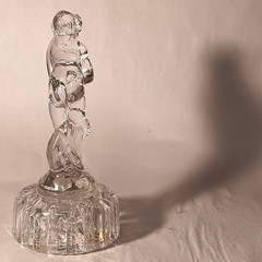 6.5″ BASHFUL LADY vtg cambridge glass female nude draped flower frog art nouveau