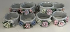Vintage Unbranded Ceramic Napkin Rings Pastel Flowers Made in China 10ct