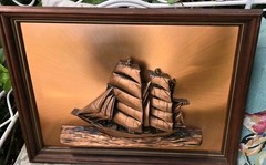 NAUTICAL, FRAMED, COPPER CLAD “3D” SHIP MODEL Victor Personette 22X16″