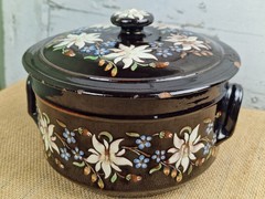 Antique Swiss Thoune Lidded Pot Edelweiss Design Signed For Restoration
