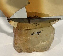 Handcrafted John DeMott Brass Sailboat Seagull Onyx Base Nautical Sculpture 12”