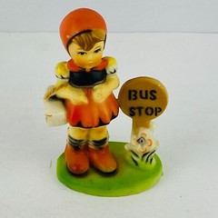 Bus Stop Girl Figurine Celluloid Hard Plastic Hummel Style Collectible