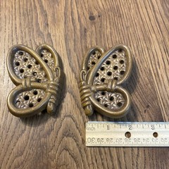 Vintage Burwood Brown Wicker Design Butterflies Set of 3 Wall Decor #2596 3.5″
