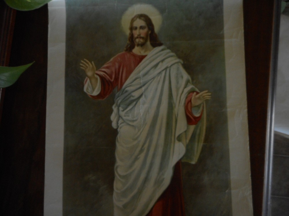 Antique Print Jesus My Peace I give to You Religious 14″x 22″ unframed