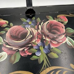 Toleware Vintage Metal Hand Painted Silent Butler Crumb Catcher Florals READ