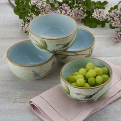Fitz and Floyd Toulouse Set of 4 Small 5-Inch Fruit Bowls in Green